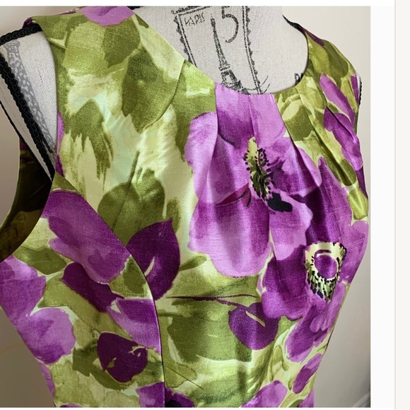 GILANI Dress Party Elegant S/L Floral Purples Greens Zip Exc Conditon Sz 14 - Picture 6 of 12